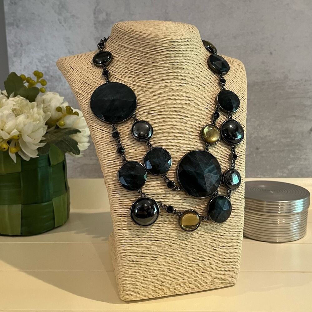 New Anthropologie Chunky Statement Necklace Stormy Skies Multi Strand Gunmetal